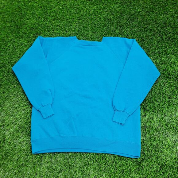 Vintage 90s Hanes Blank Sweatshirt Womens Large 21x22 Boxy Blue - Picture 2 of 11